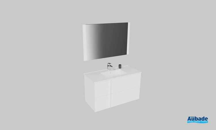 Meuble de salle de bains Double Jeu de Sanijura, largeur 100 cm, coloris blanc satiné