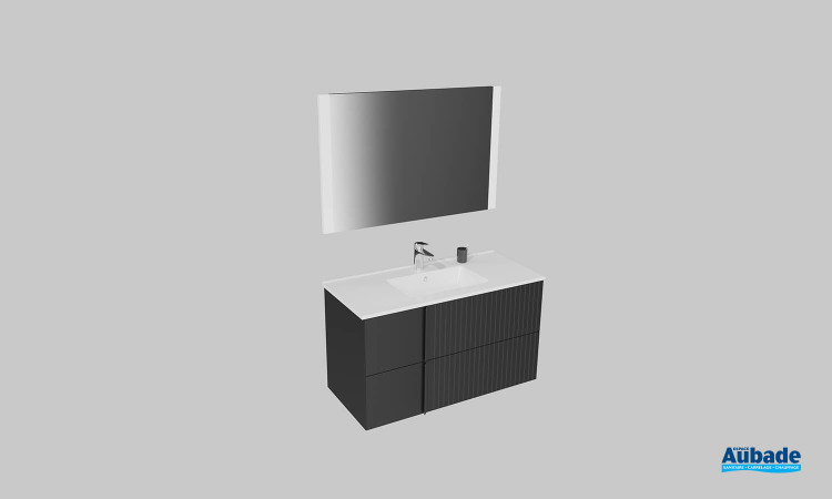 Meuble de salle de bains Double Jeu de Sanijura, largeur 100 cm, coloris noir satiné