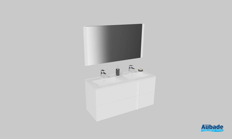 Meuble de salle de bains Double Jeu de Sanijura, largeur 120 cm, coloris blanc satiné