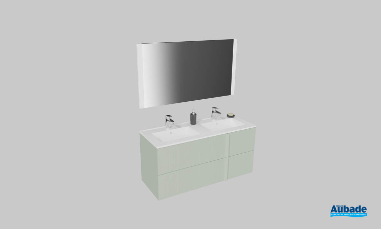Meuble de salle de bains Double Jeu de Sanijura, largeur 120 cm, coloris olivier satiné