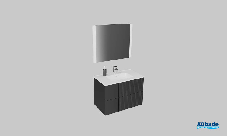 Meuble de salle de bains Double Jeu de Sanijura, largeur 80 cm, coloris noir satiné