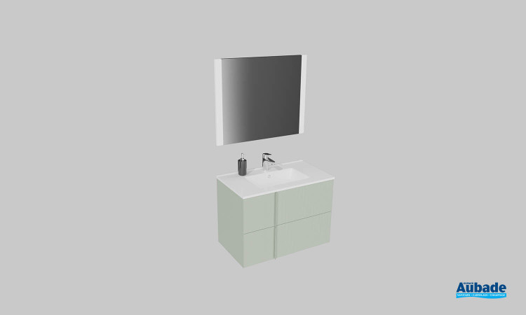 Meuble de salle de bains Double Jeu de Sanijura, largeur 80 cm, coloris olivier satiné