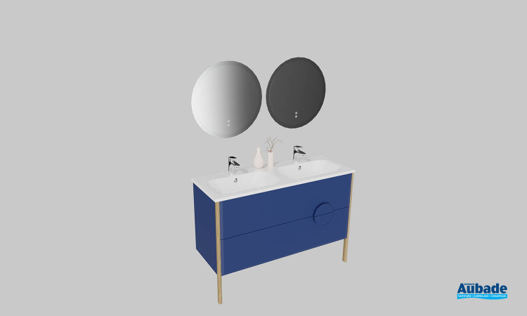 Meuble de salle de bains Pupitre de Sanijura, largeur 122 cm, coloris bleu marine satiné
