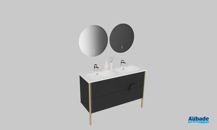 Meuble de salle de bains Pupitre de Sanijura, largeur 122 cm, coloris noir satiné
