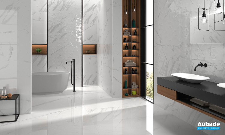 Collection Baranello Wall par Tau Ceramica en coloris White Shiny et décor RLV Axe White