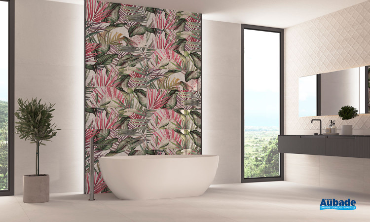 Collection Lema wall par Tau Ceramica en coloris Pearl et décor Amazonia