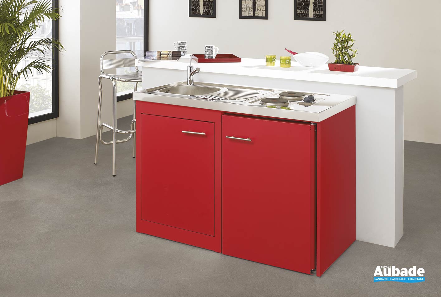 Petit Meuble sous évier inox cuisine 2 portes 100-120 | Espace Aubade