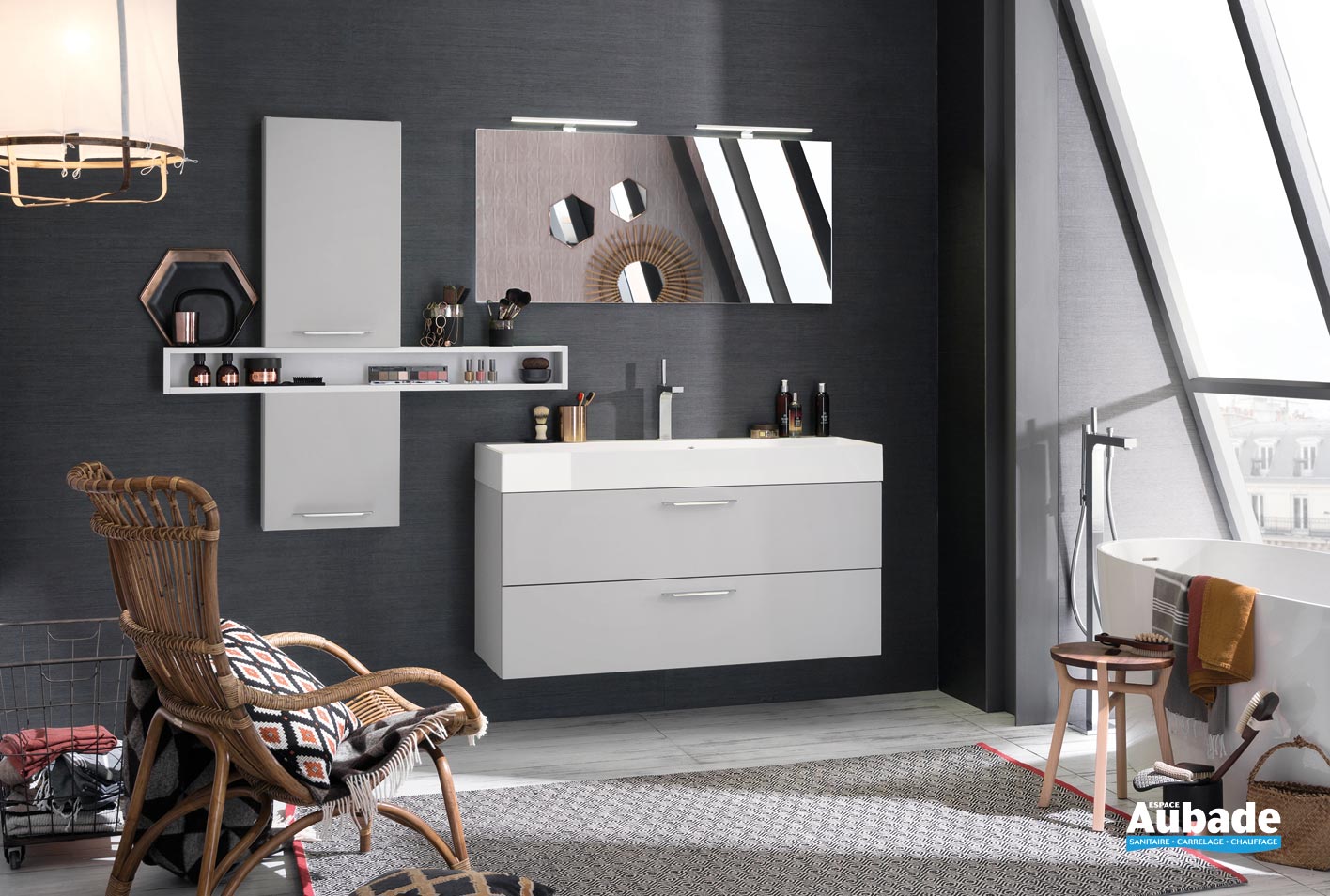 Meubles salle de bains Unique laque SOFT gris nuage Delpha Espace Aubade