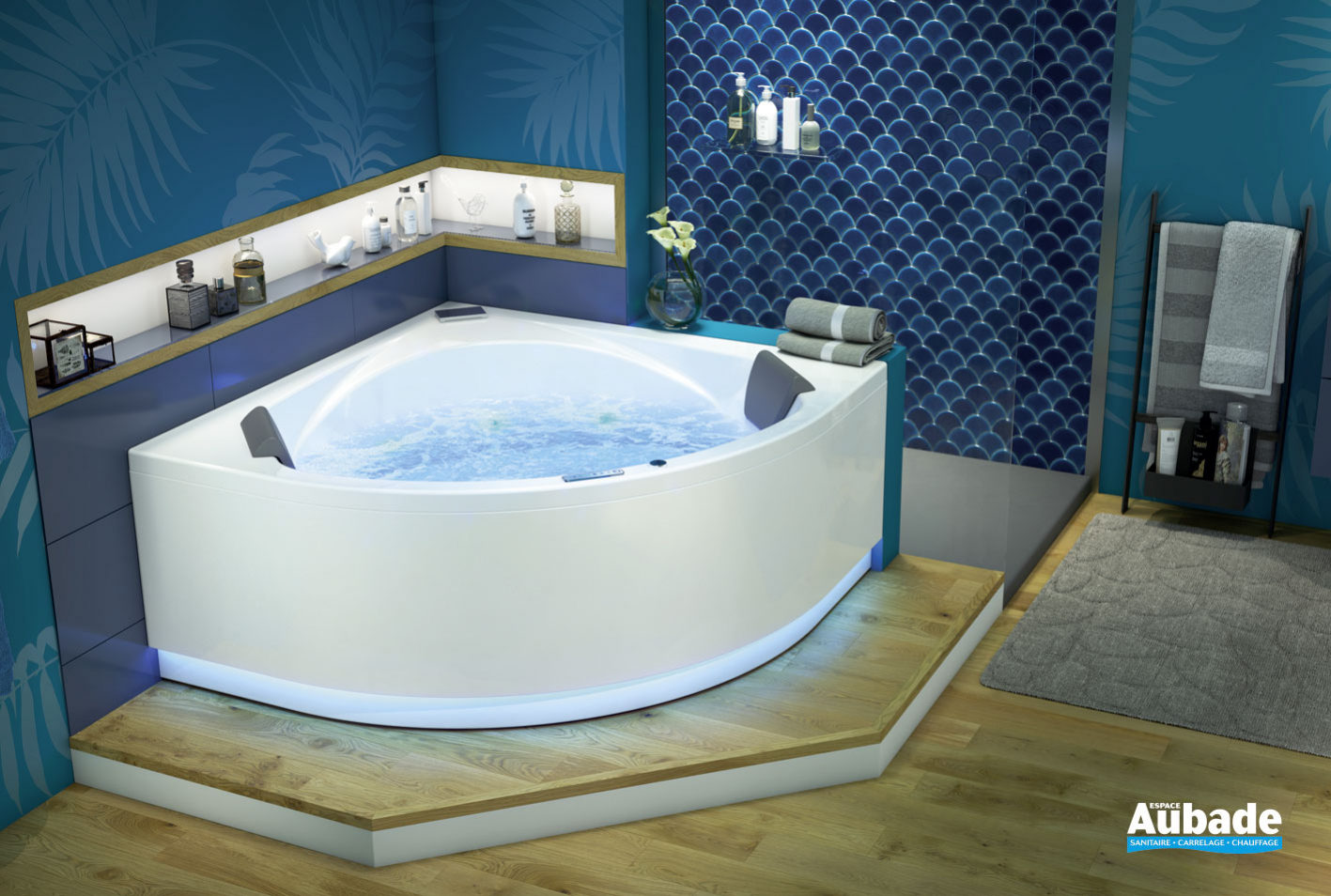 Baignoire à Remous D'angle Palermo, Pour 2 Personnes, Massage LED, 160x113cm, Neuve