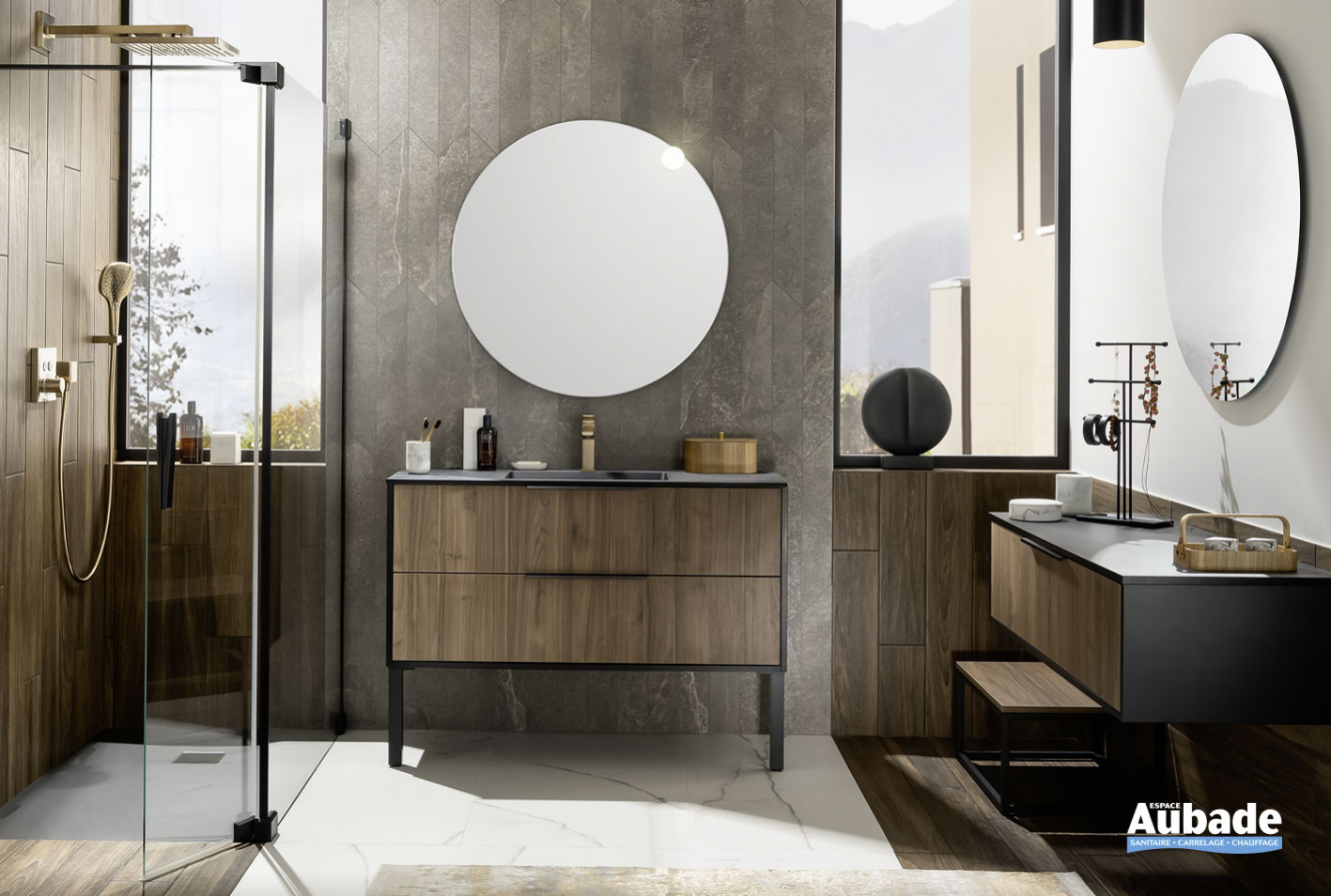 Ultra Cadra 2 coulissants 120 cm Noyer brun structuré Delpha Espace