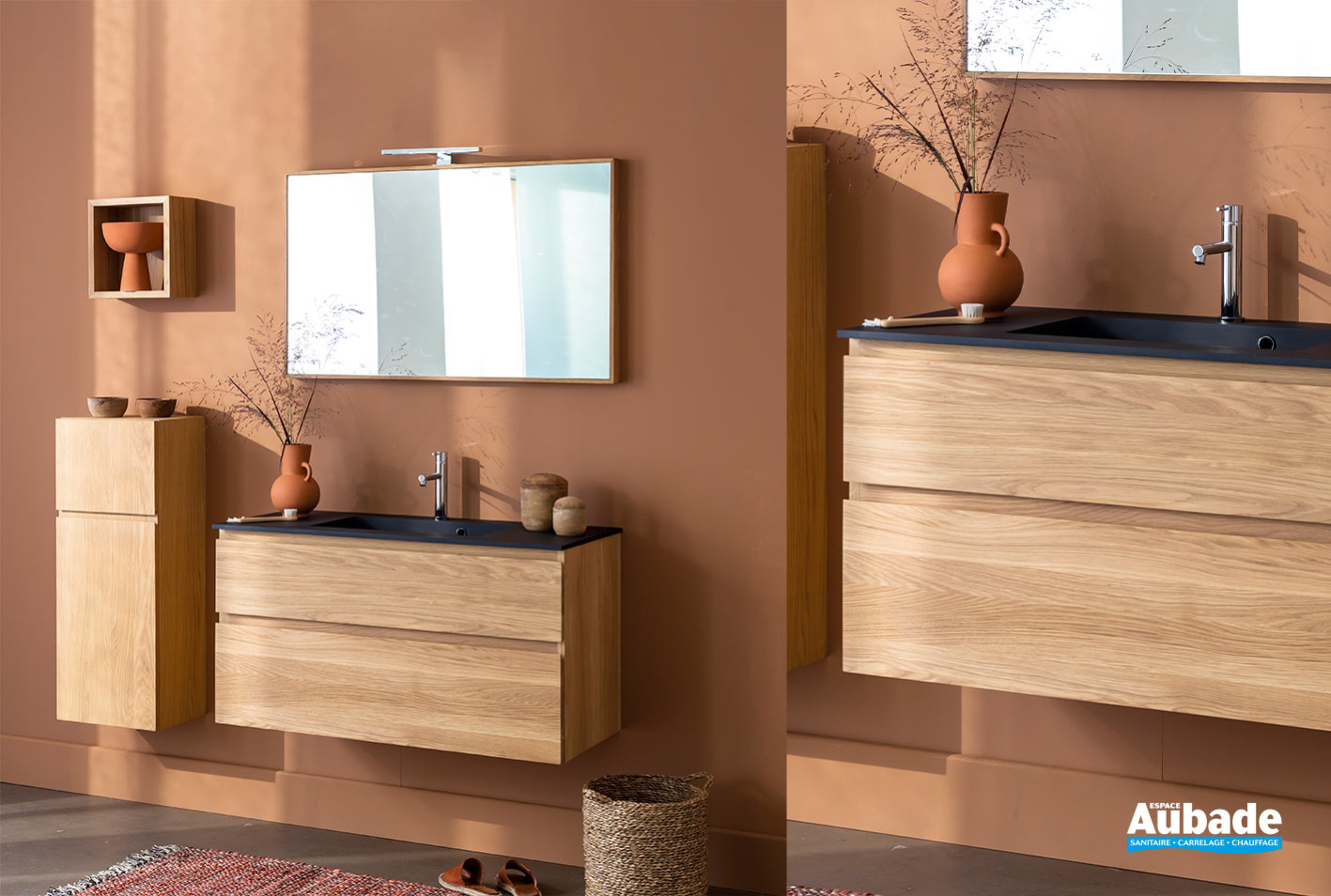 Meuble de salle de bain avec 2 tiroirs couleur chêne nordique +