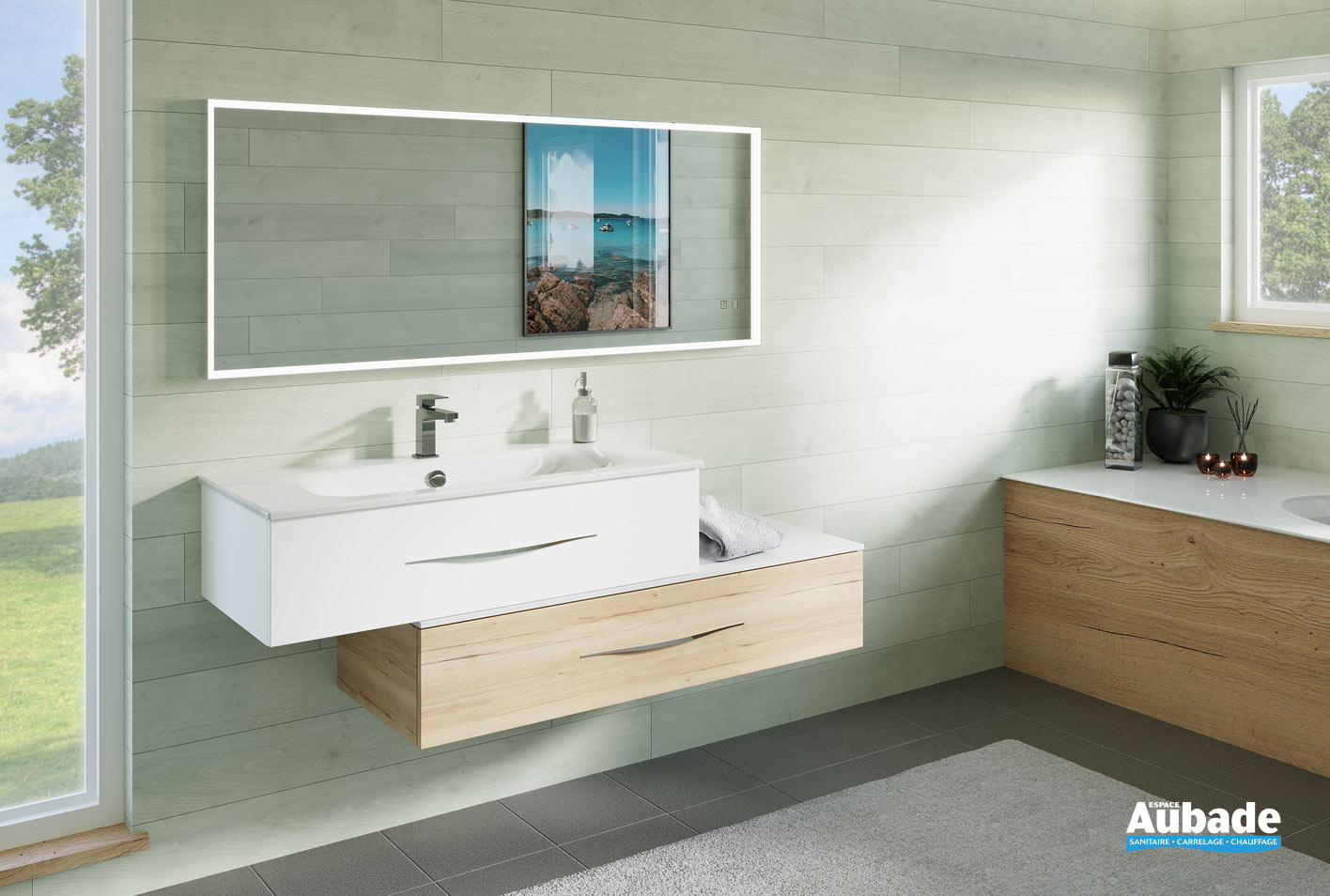 Ensemble salle de bain, meuble suspendu+colonne+vasque START blanc