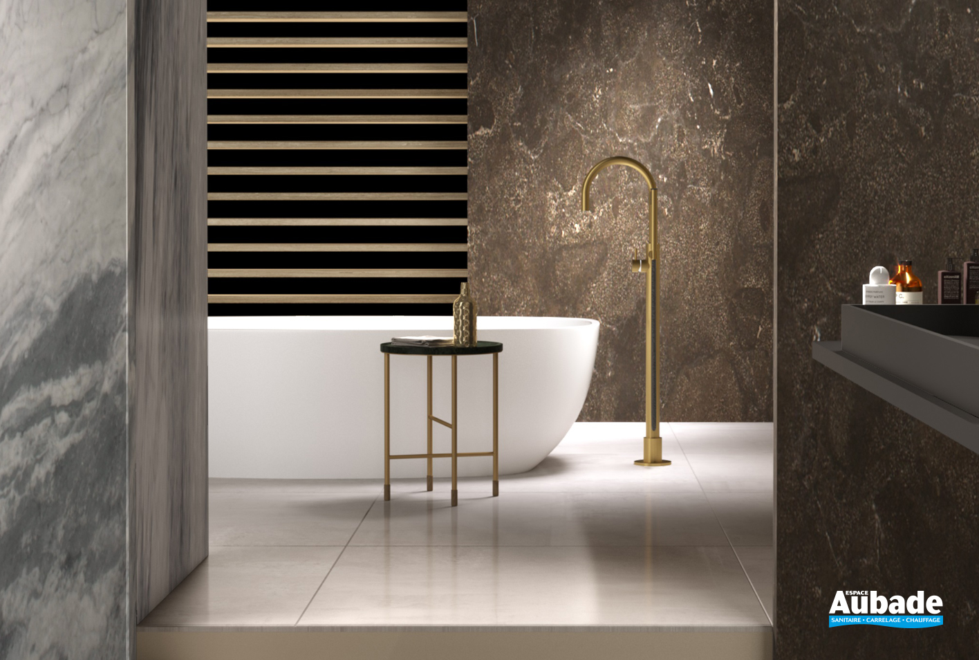 Ensemble Sanitaire Design Allia/Courrèges - Robinetterie Or Horus, Beige (France)