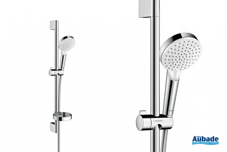 Barre de douche complète avec douchette Crometta Vario Ø 100 mm Blanc/Chromé