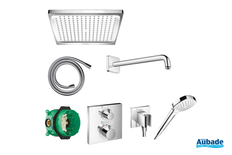 Ensemble encastré Ecostat Square mitigeur thermostatique Chrome Hansgrohe