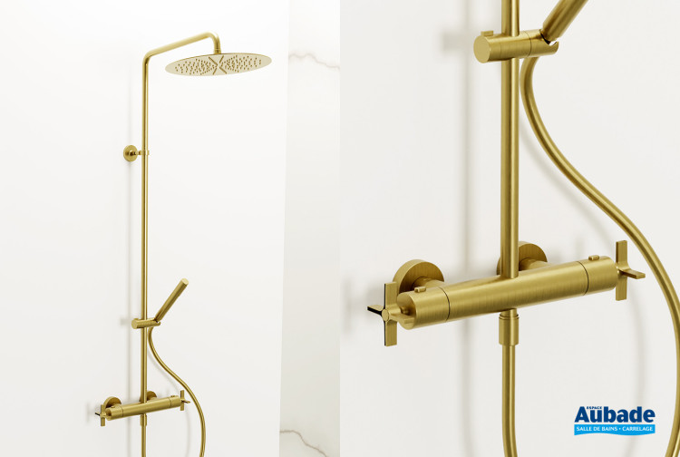 Colonne de douche thermostatique Cross Road Or brossé de Cristina