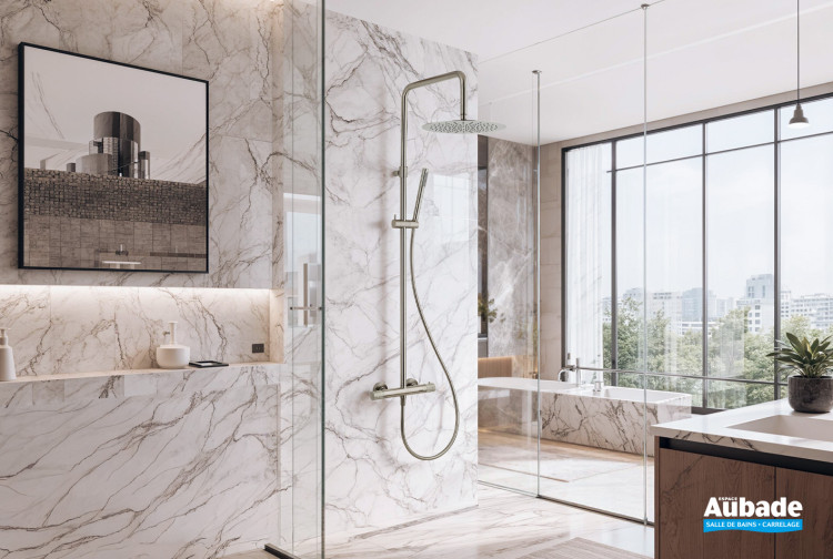 Colonne de douche thermostatique inox brossé One Piece de Paini