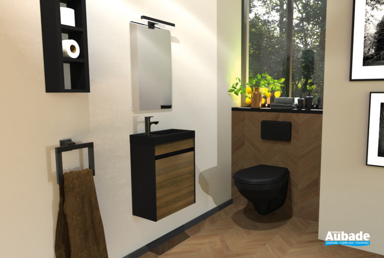 Lave-mains Milan finition coloris cerisier dans un espace WC