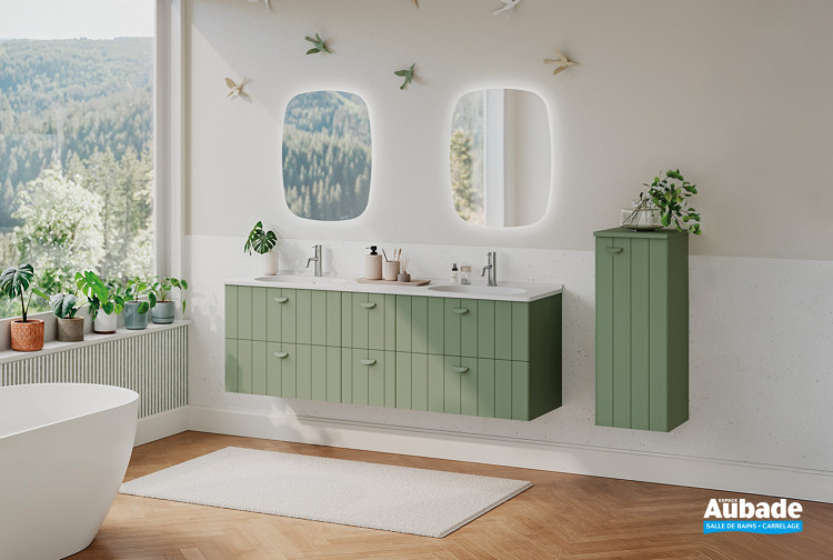 Meuble Dune d'Ambiance Bain L 170 cm 6 tiroirs coloris Matcha et plan Blanc mat