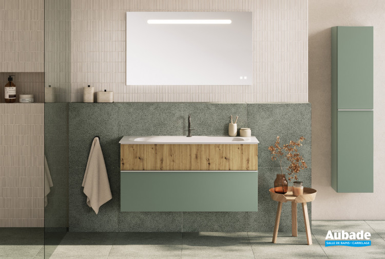 Meuble Fiumo 2.0 de Burgbad coloris Vert cendre doux mat et décor Chêne décor urbain