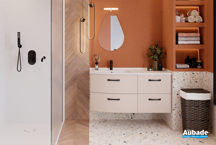 Meuble de salle de bains Elio 4 tiroirs avec vasque à droite coloris Cashmere de la marque Ambiance Bain