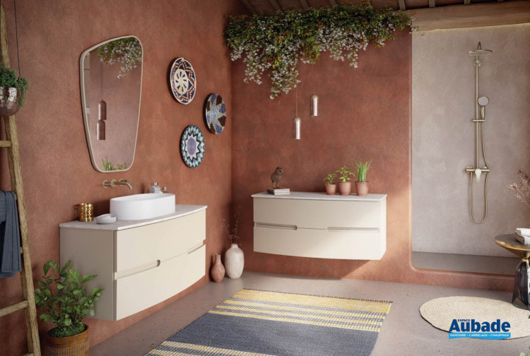 Meuble de salle de bains Nona largeur 120 cm de Sanijura en coloris beige satiné