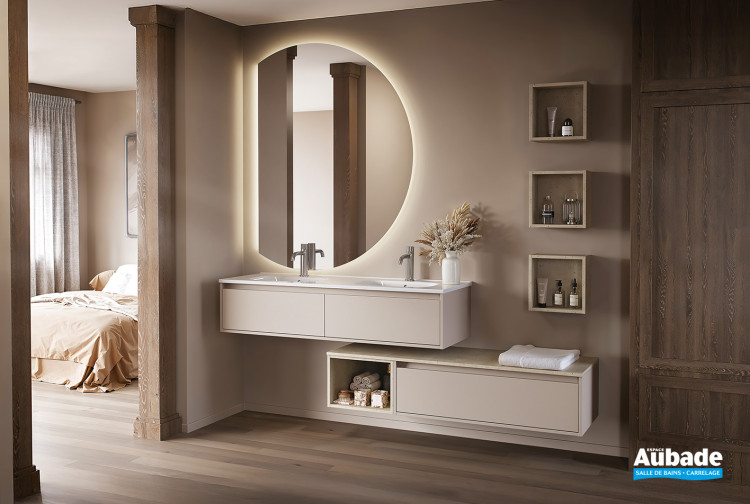 Meuble Plurielle 1 niveau L140 double vasque coloris Lin