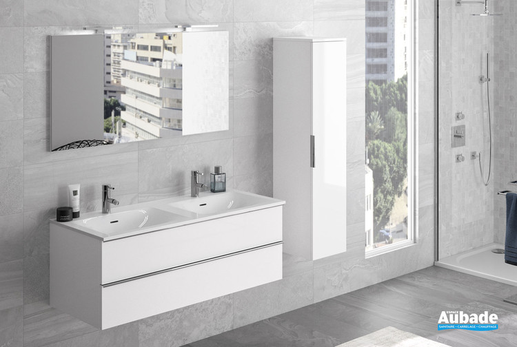 Meuble sous plan double vasque avec 2 tiroirs Chiara coloris blanc brillant par Cedam