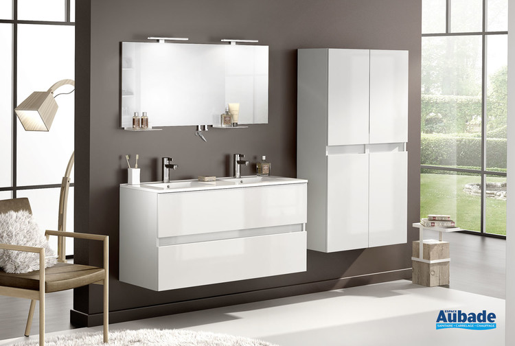 Meuble de salle de bains avec double vasque largeur 120 centimètres D Motion finition Blanc brillant par Delpha