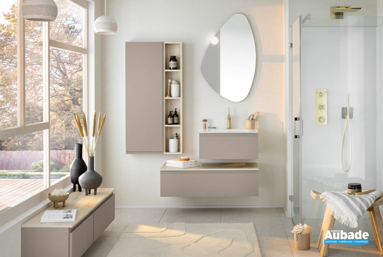 Meuble Unique Pure de Delpha, façades Velours et corps de meuble laque Noisette mat.