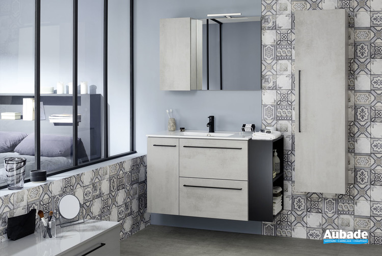 Meuble 2 tiroirs et 1 porte Impact 2 coloris béton gris de la marque Sanijura