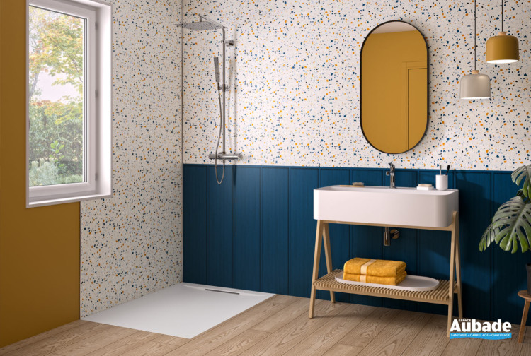 Panneau Kinewall Design décor bardage et Terrazzo bleu