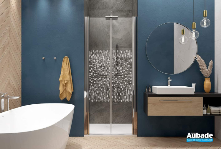 Portes battantes Arty, profilés Argent brillant, vitrage sérigraphié W23 Blanc de Leda 