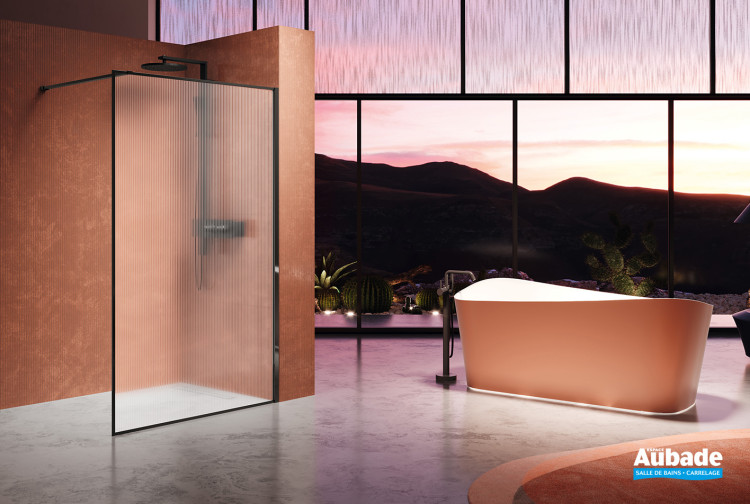 Paroi de douche walk-in HP Art verre canelé Flute, profilé Noir mat de Novellini