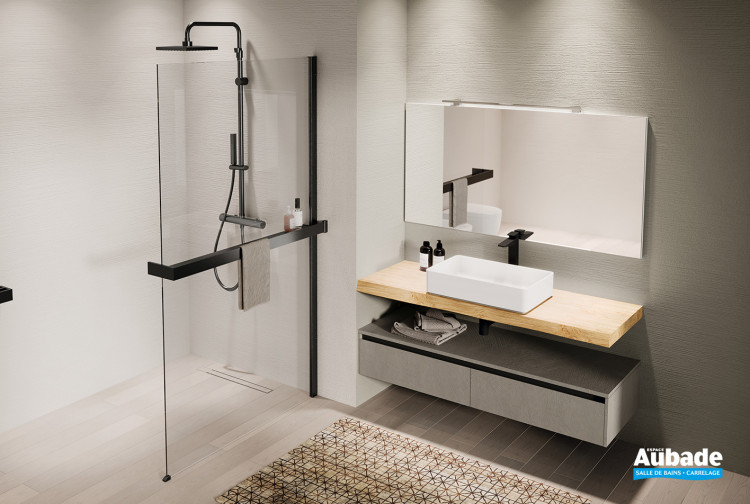 Paroi walk-in Kuadra H + Kit HD Frame Noir mat de Novellini