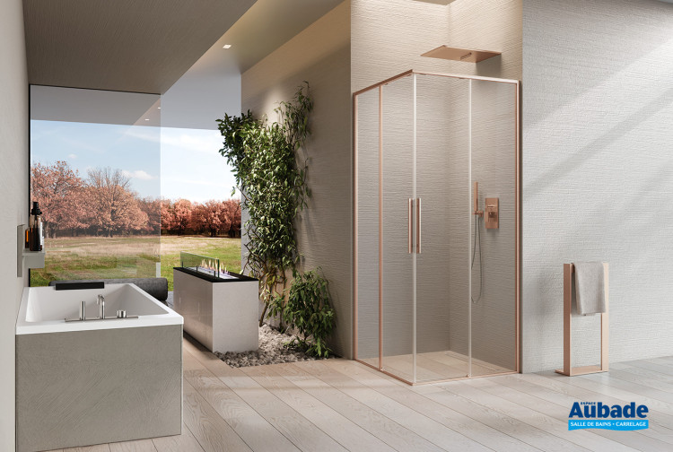 Paroi de douche accès d'angle Riga A Or rose brossé de Novellini