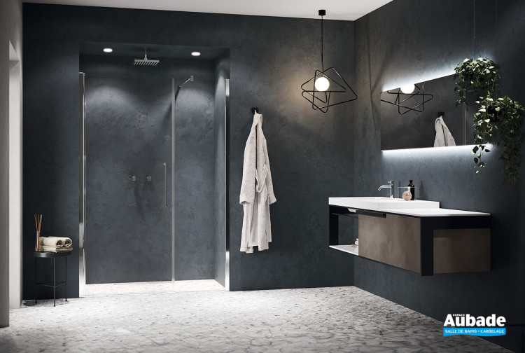 Porte de douche Young G+F avec un fixe en alignement L. 120 cm de Novellini profilé Silver