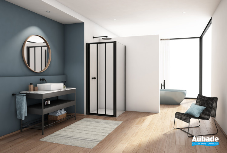 Paroi de douche Divera de Ronal, porte coulissante 3 volets + paroi fixe à 90°