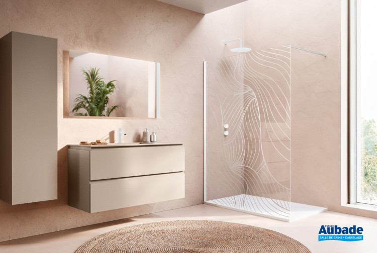 paroi douche ronal walkin 2.0 vitrage serigraphie chrome spline 140 finition blanc mat