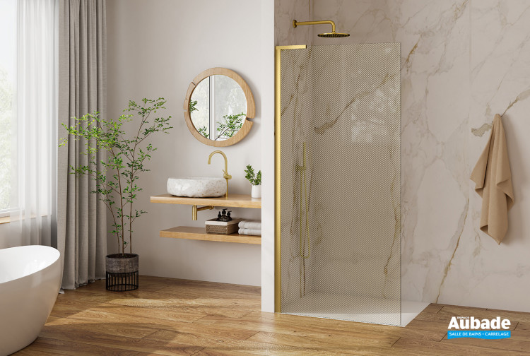 Paroi de douche fixe Pastel Or brillant avec verre sérigraphié Chevrons de Roth