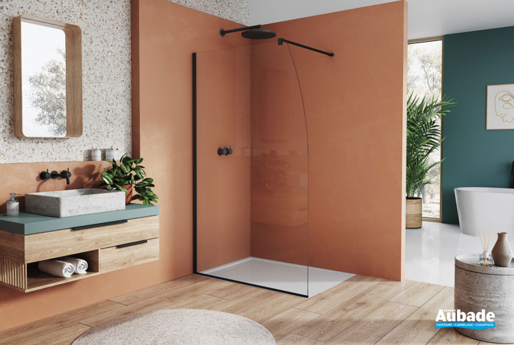 PAROI DE DOUCHE FIXE ET ARRONDIE VOILIER finition noir mat DE SANSWISS