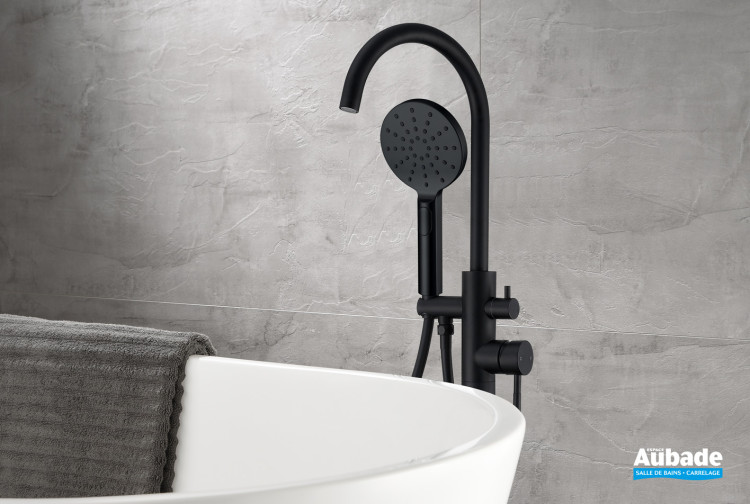 Mitigeur bain/douche sur pied Inox Line finition Noir mat anodisé d'Aubade Création
