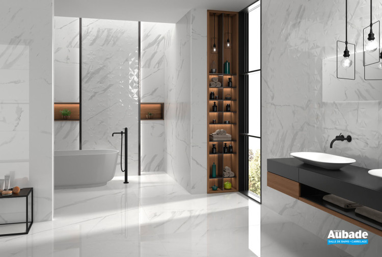 Collection Baranello Wall par Tau Ceramica en coloris White Shiny et décor RLV Axe White