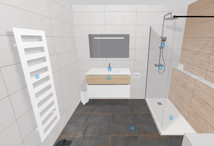 Meuble de salle de bains Style II double vasque de Burgbad, coloris chêne cachemire et blanc-mat