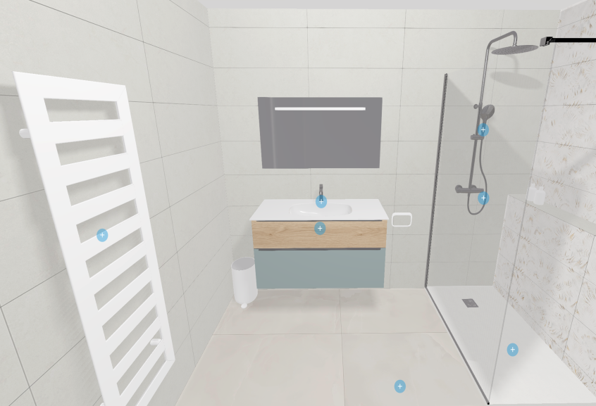 Meuble de salle de bains Style II double vasque de Burgbad, coloris chêne cachemire et bleu azur mat