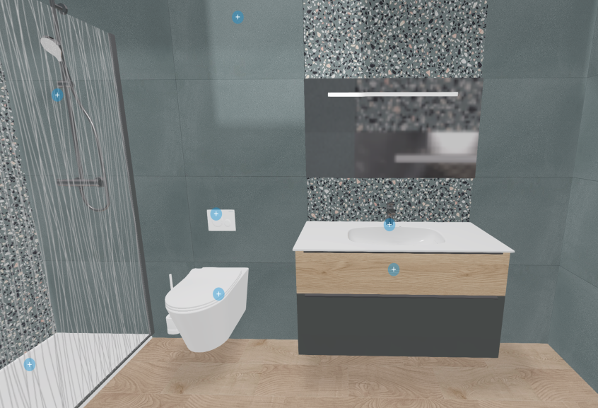 Meuble de salle de bains Style II double vasque de Burgbad, coloris chêne cachemire et gris foncé mat