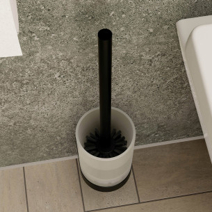 Porte-balai avec pot en verre à fixer Derby Style<sup>2</sup> Noir mat de Vigour