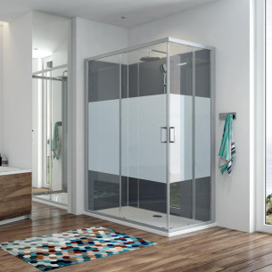 Cabine de douche intégrale Kara Minéral Leda - Vitrage sérigraphié et fond Gris métallisé