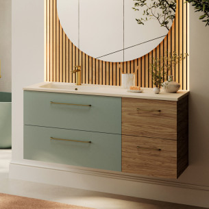 Meuble De Salle De Bain 80 Cm Avec Vasque Céramique, 4 Tiroirs, 2 Portes Vitrées, Blanc, Étagères Réglables