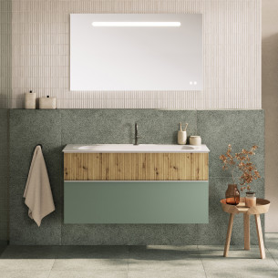 Meuble Fiumo 2.0 de Burgbad coloris Vert cendre doux mat et décor Chêne décor urbain